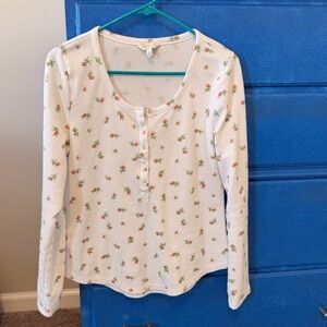 Lucky Brand Cream Floral Henley Long Sleeve Top